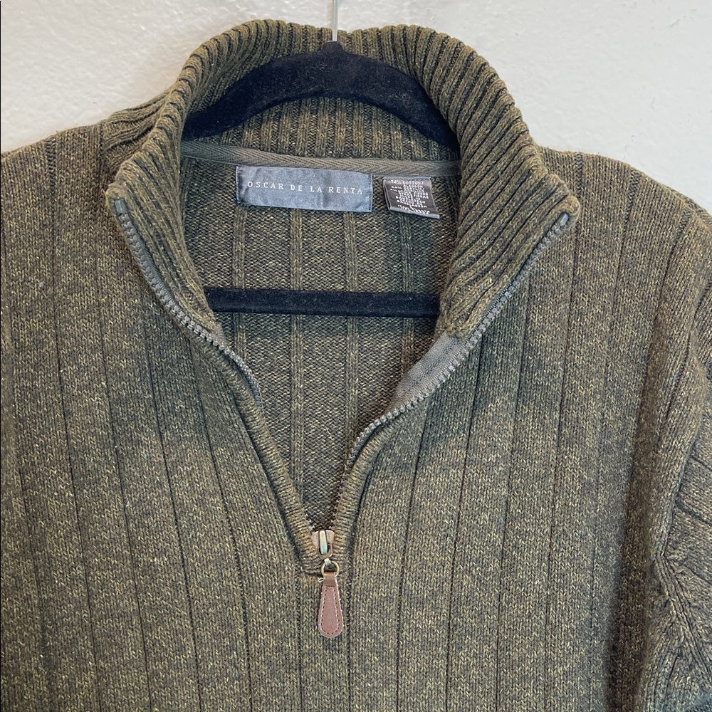 Oscar de la Renta Men's Olive Green Quanter Zip Sweater Size: L - Picture 4 of 11